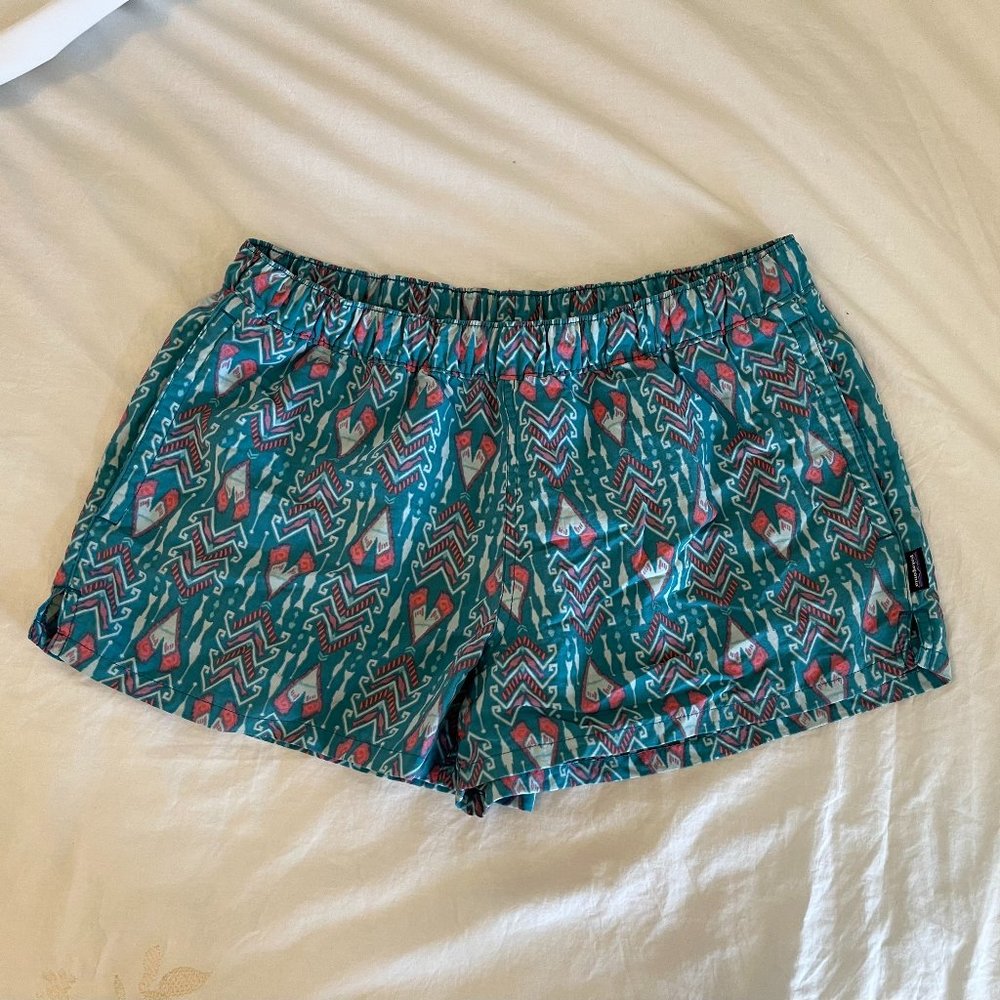 Patagonia Women's Barely Baggies - Medium Size Shorts - Teal and Pink Design